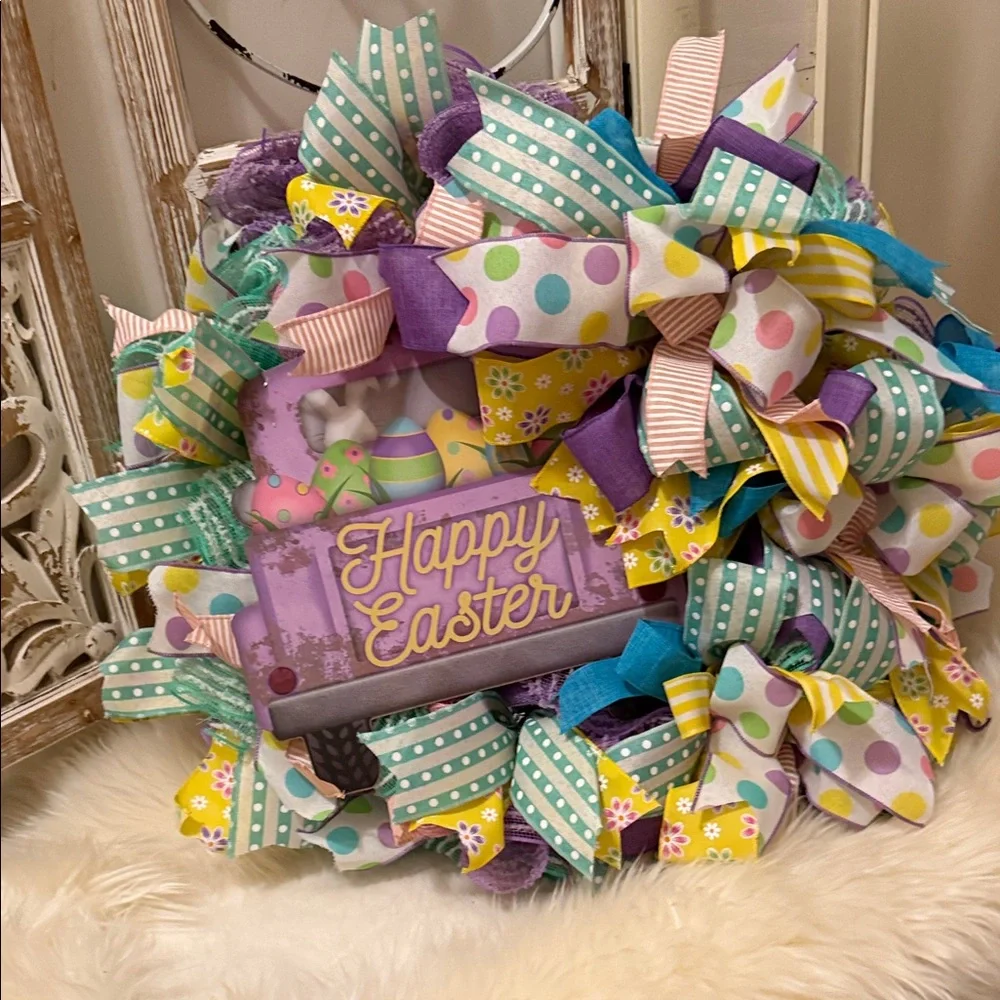 Easter Polka Dot Ribbon Wreath